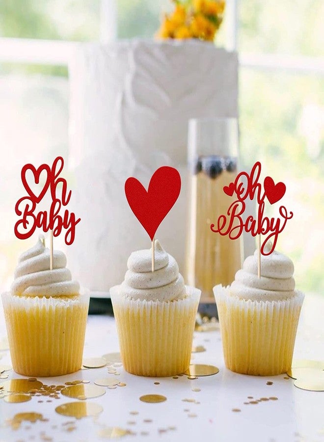 Incrizma 12 Pcs Pack Valentine's day Cupcake Toppers Glitter Oh Baby Sweet Heart Love Cupcake Picks for Valentine's Day Baby Shower Kids Birthday Theme Party Cake Decorations Supplies Red - Image 3